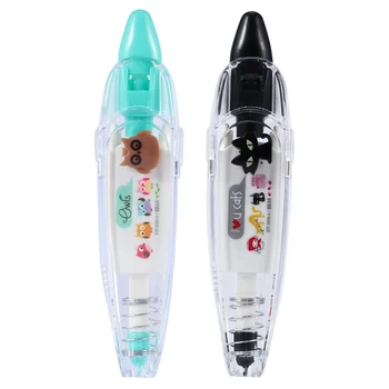 

2 Pcs Kawaii Animals Press Type Decorative Correction Tape Diary Stationery School Supply(Blue-Green Owl & Black Cat)