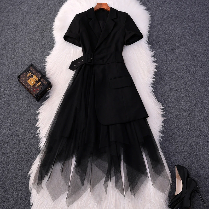 Spring Summer New Women S Tailored Collar Short Sleeve One Piece Dress Joint Gauze Temperament Pleated Skirt Sikeyo 041 Dresses Aliexpress