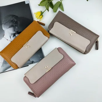 

2020 Fashion minimalist contrast color women clutch bag new coin purse casual long zipper buckle women multifunction card holder