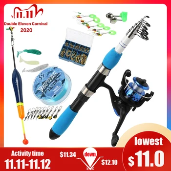 MEGA DEAL ❤️ Sougayilang Fishing Rod Full Kits with Telescopic Fishing Rod and Spinning Reel Baits Hooks Saltwater Freshwater Travel Pole Set - discount item 45% OFF Sports & Entertainment