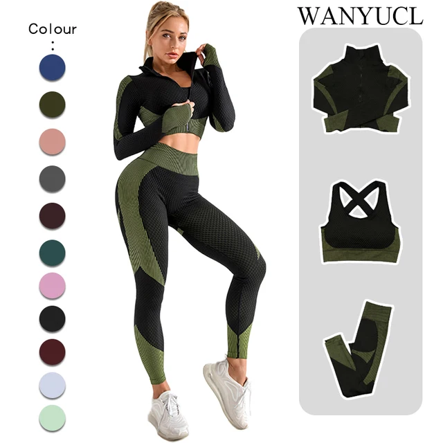 2/3Pcs Seamless Yoga Set Gym Fitness Clothing Women Yoga Suit Sportswear Female Workout Leggings Top Sport Clothes Training Suit 1