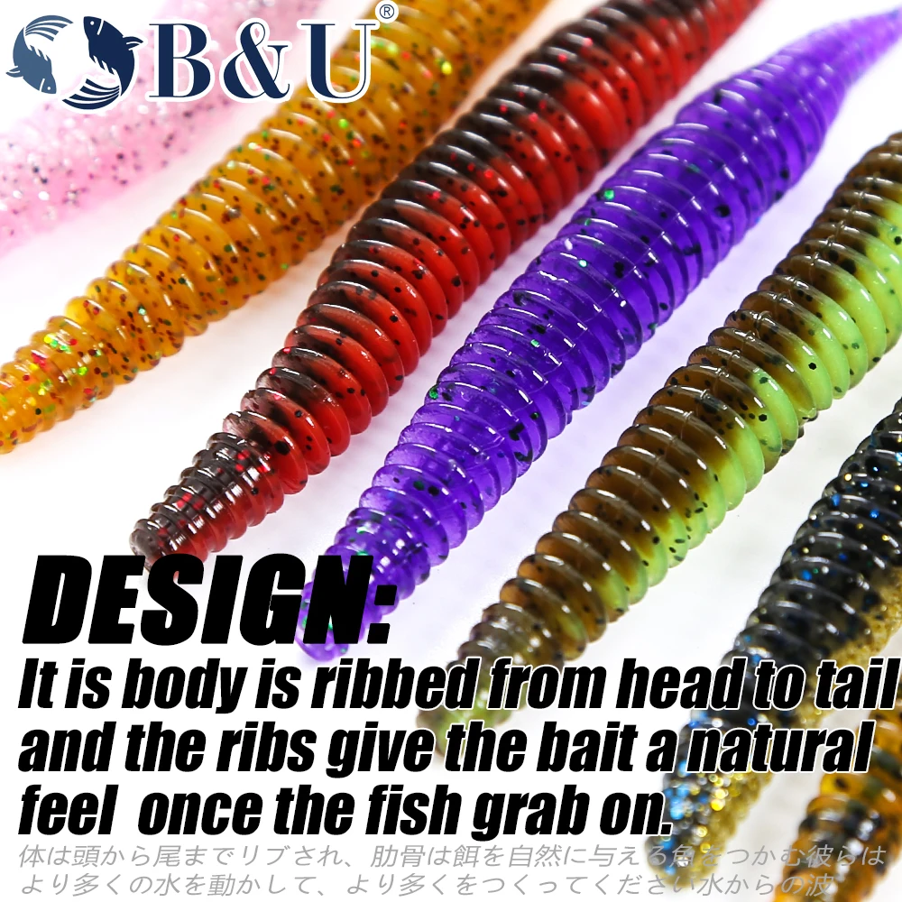 B&U Sparkly 80mm Angelköder Weichköder Wurm Shad Silikonköder Larven-Wobbler für Hecht und Barsch Swimbait Künstlicher Weichköder – Detail 9