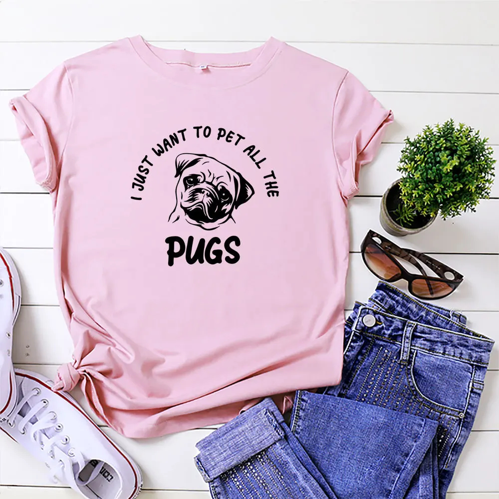 

100% Cotton Oversized Women's T-shirt O-Neck Harajuku Cute Kawaii Funny Dog PUGS Top Casual Female T shirt 2020 Summer