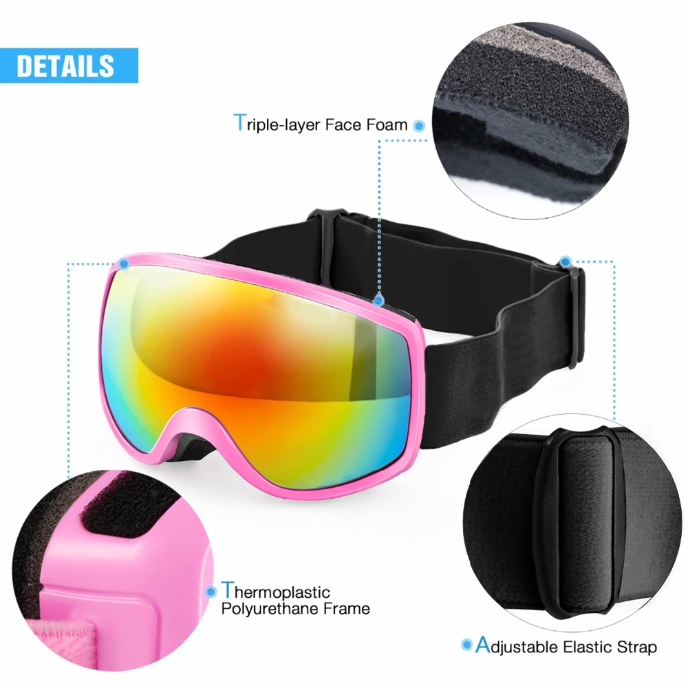 Ski Goggles Colorful Lens Winter Snow Sports Snowboard Goggles Anti-fog UV Protection Kids Skiing Mask Skiing Glasses D30