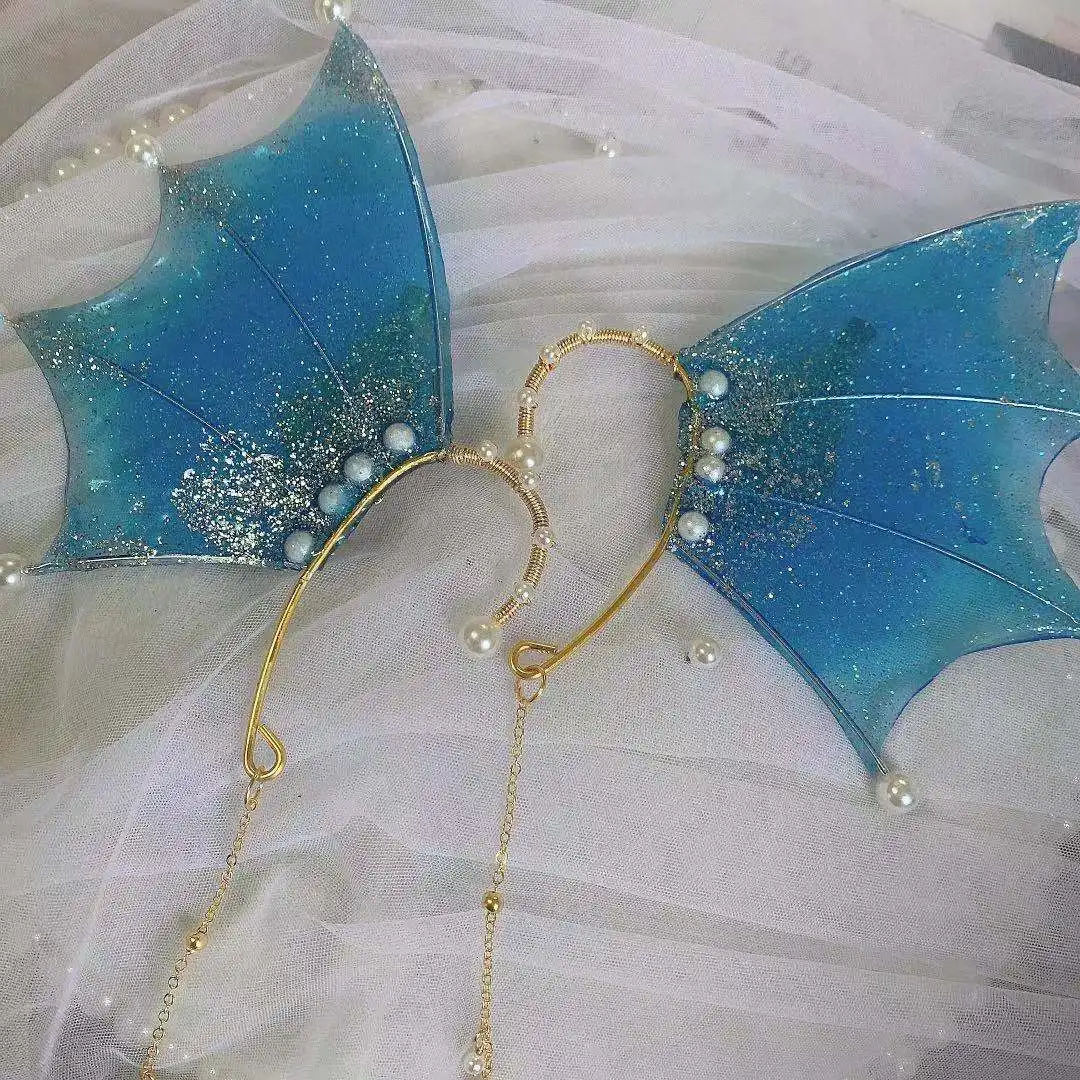CoBtee Orecchie Da Principessa Sirena Con Clip – Pinne Auricolari In Pizzo, Per Costumi Elfo, Cosplay Halloween, Donna (Blu, 14cm) - 3