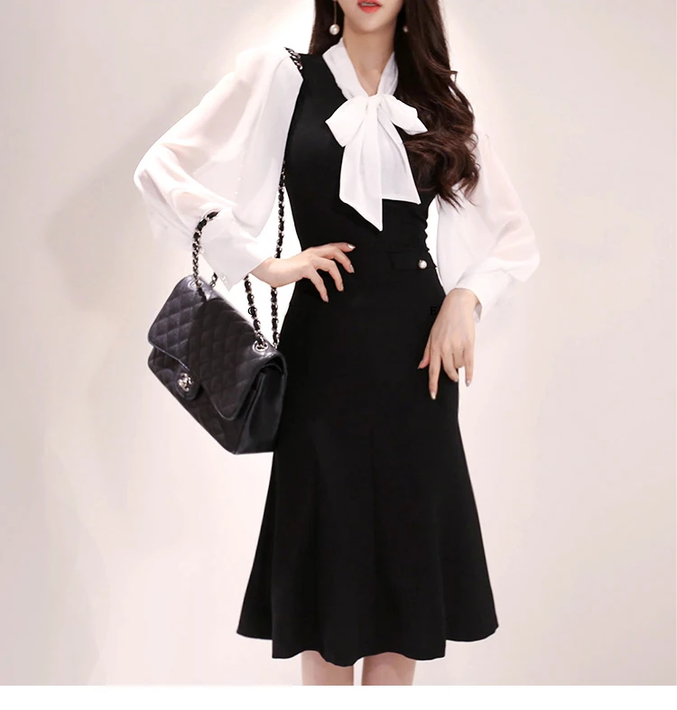 H Han queen контрастный цвет лоскутное элегантное платье Русалка Bodycon женское осенние платья с бантом на шее OL Новая рабочая одежда Vestidos