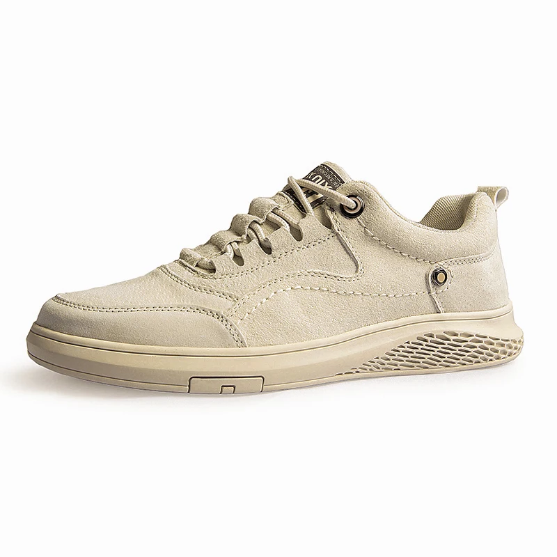 autumn new shoes pigskin Korean version of the trend of British fashion men's shoes casual wild shoes men sneakers - Color: Sand color