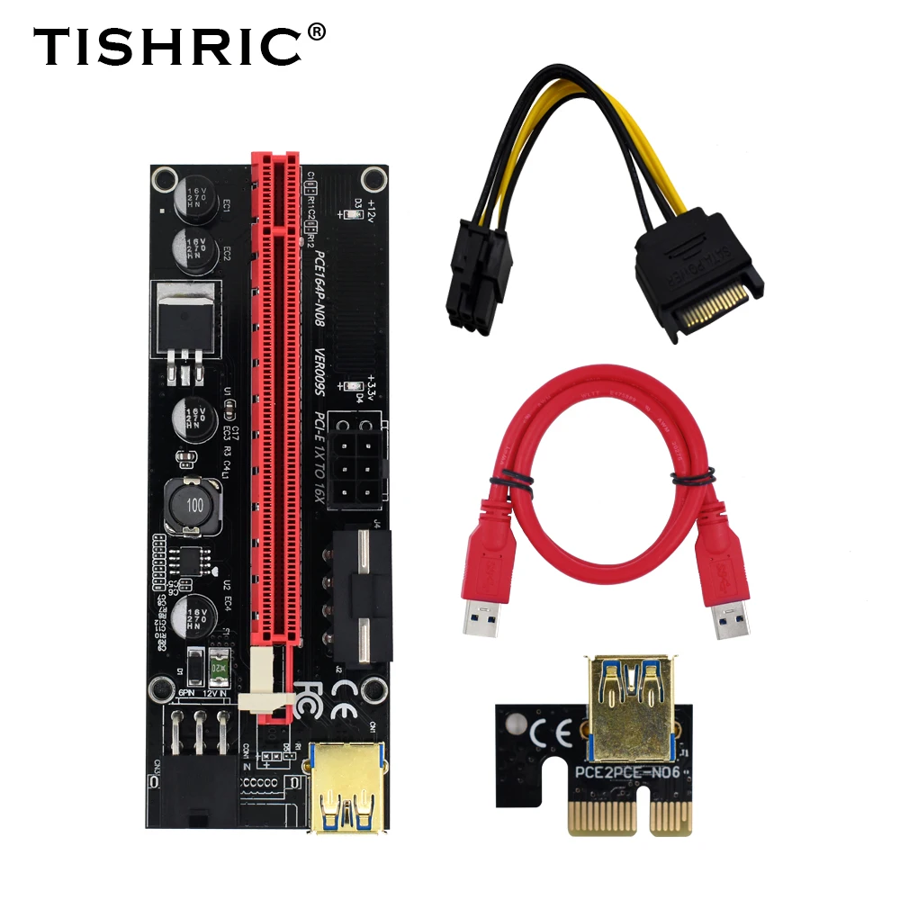 10 шт. TISHRIC PCI-E Райзер 009s карта PCIE PCI E удлинитель USB 3 0 к 6pin адаптер кабель Майнинг для