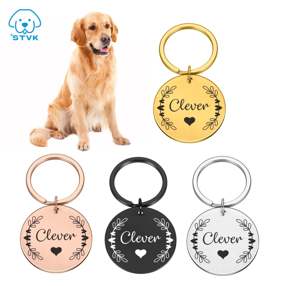 Personalized Engraving Pet Cat Name Tags Customized Dog ID Tag Collar Accessories Nameplate Anti-lost Pendant Metal Keyring