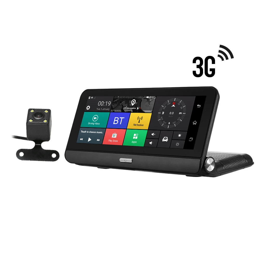 7,84 дюймов 3g Wifi Android 5,1 сенсорный ips BT видео рекордер Dash камера FHD 1080P двойной объектив навигация парковка gps DVR