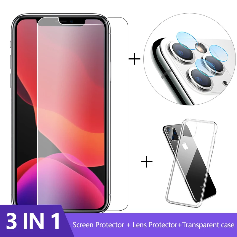 3-в-1 чехол+ Камера защитный Стекло для iphone 11 pro max Экран протектор iphone Xr объектив Стекло на iphone 11 pro max Стекло iphone 11чехол - Цвет: HD