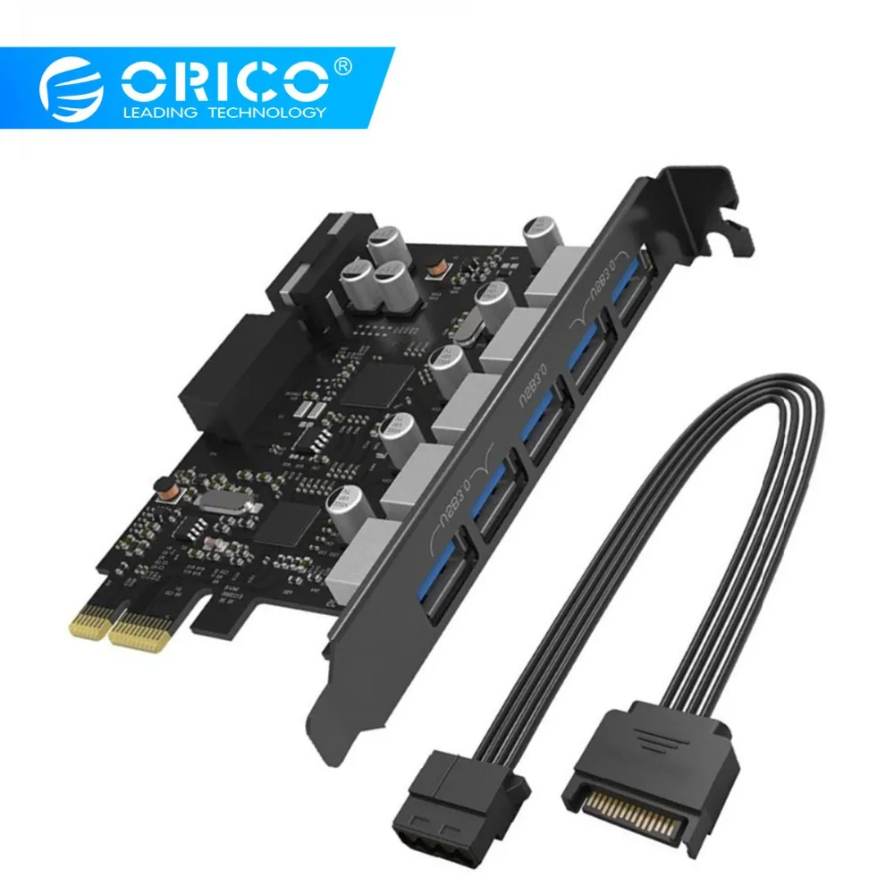 ORICO расширения PCI-E открытка 5 Порты USB 3,0 PCI Express карты 5 Гбит/с, совместимый для Windows XP Linux с 4 pin Мощность шнур