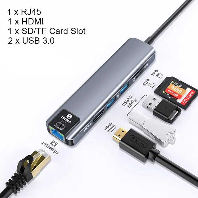 6 in 1 Version Usb-хаб Biaze type C для мульти USB 3,0 HDMI RJ45 TF/SD кард-ридер адаптер для MacBook Pro Galaxy S9 S8 huawei P30 P20 type C концентратор - Цвет: 6 in 1 Version