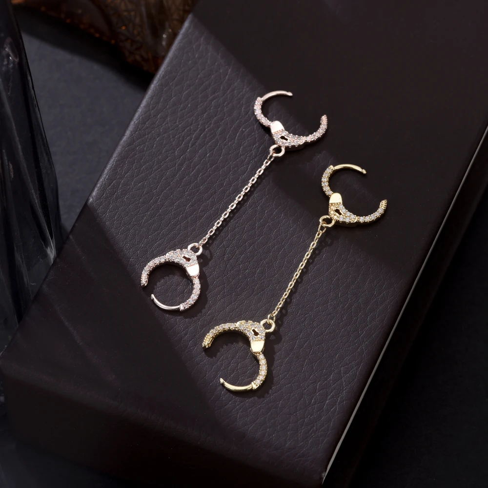 Two Piercing Handcuffs Drop Earrings For Woman 2021 Gift Gold Silvery Long Tassel CZ Zirconia Earring Simple Jewelry Accessories | Украшения
