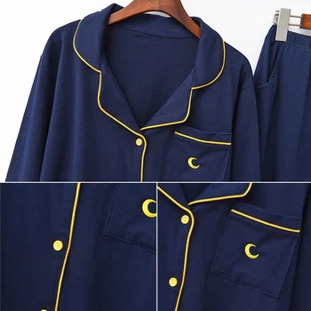 

Long Sleeve Nightwear Lapel Nightwear Set Simple Cotton Women Sleepwear Loungewear Top + Sleep PantsAutumn Winter Women Pajama