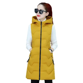 

Autumn winter Down cotton vest jacket women’s Thicken Hooded Plus size Slim Mid-length parkas female Waistcoat Outerwear T321