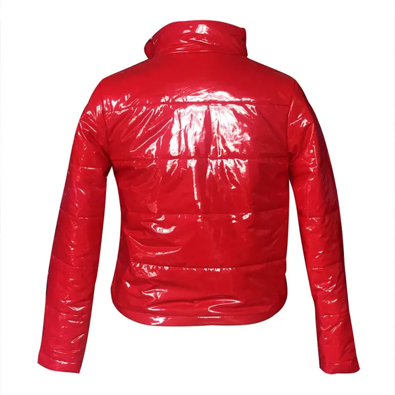 S-3XL, женские новые модные зимние пальто, кожа, длинный рукав, глянцевая кожа, пуховик, молния, карманы, пальто 3N04
