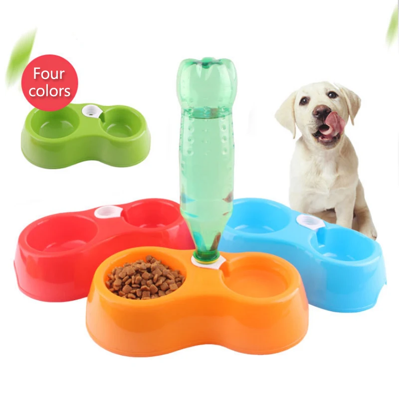 

Dog double bowl feeder plastic automatic drinker cute dog bowls pet food box kitten feeding water / feeding pet supplies