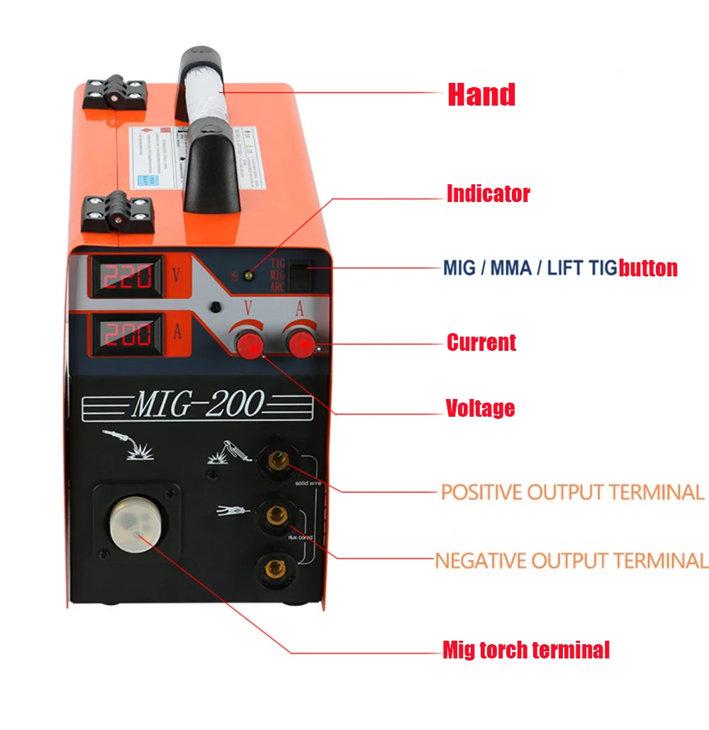 Новое поступление Mig сварочный аппарат MIG200 MIG TIG дуговая сварочная машина газовый газообразный сварочный аппарат 220 В Mig сварочный аппарат 3 в 1