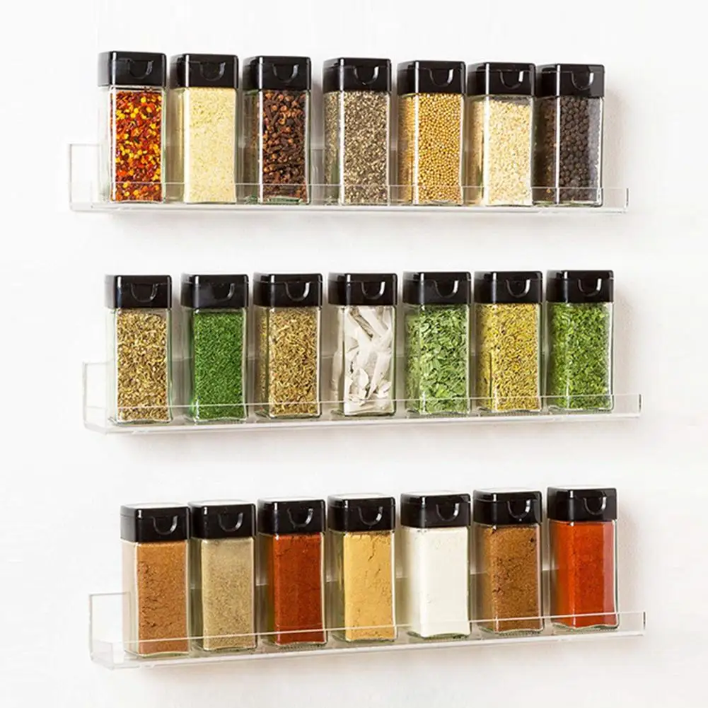 

Clear Seasoning Box 4Pcs/Set Acrylic Seasoning Rack Spice Pots Storage Organizer Container Condiment Jars Cruet With Cover Spoon