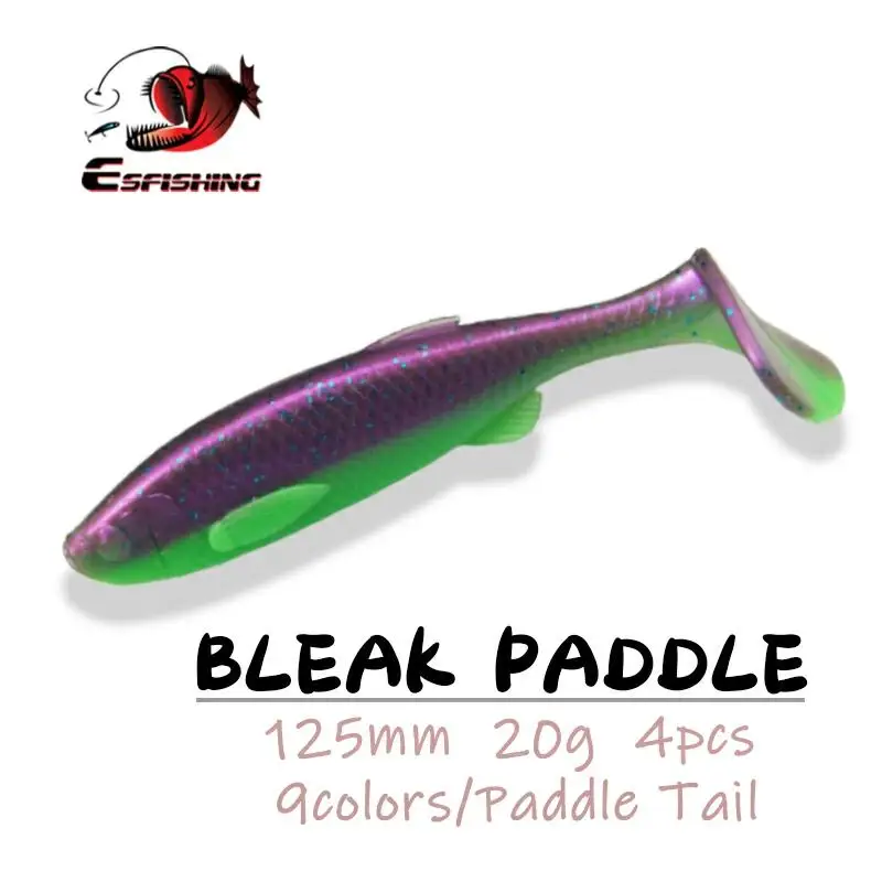 ESFISHING nouveau leurre souple Shad queue de pagaie sombre 125mm 20g 4 pièces leurre artificiel pour la pêche à la carpe ► Photo 1/6