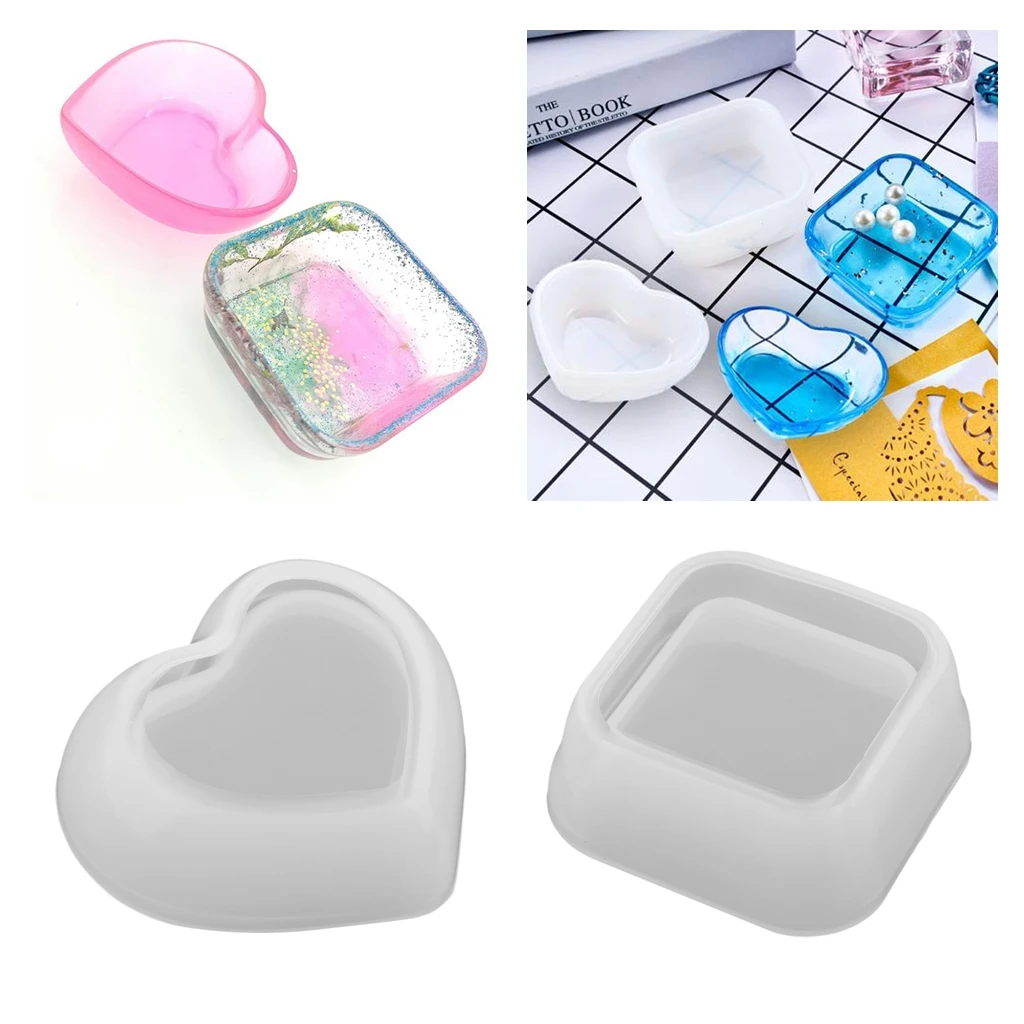 2 Sets Heart Square Box Shape Silicone Mold Mould for Resin Jewelry Making 