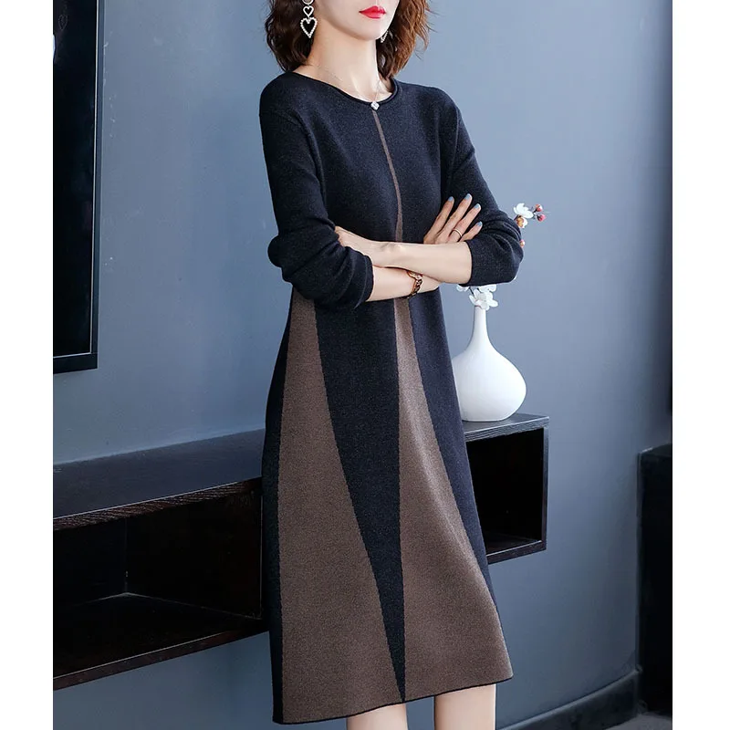 

Large Size Dress Europe And America Western Style And Obesity Size Slimming Hip Slimming Knitted Full Body Dress Long Base Shirt