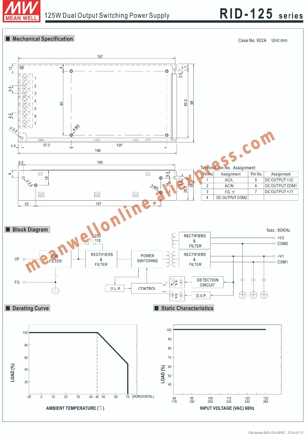 Бренд Mean Well представляет Рид-125-2448 AC/DC 144 W/2A 24 V/48 V двойной Выход переключение Питание meanwell Интернет-магазин