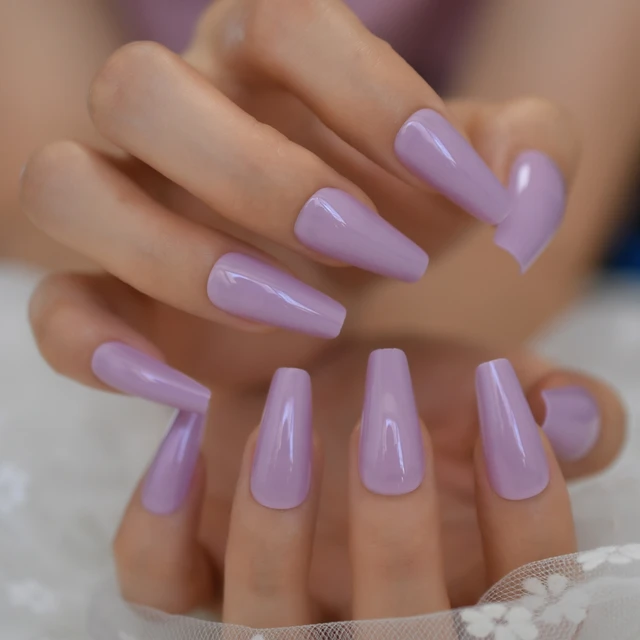Lavender Purple Coffin False Nails Long Ballerina Shape Solid Color Thick Reusable Artificial Acrylic Nails And Gel Manicures 24 False Nails Aliexpress