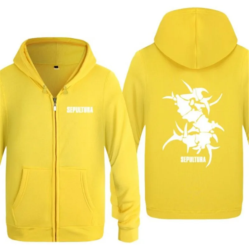 yellow hoodie 10 Мужская толстовка с капюшоном Rock Sepultura, толстовки с принтом, мужские флисовые толстовки в стиле хип-хоп с длинным рукавом, куртка на молнии, пальто, толстовка, костюм для катания на коньках, большие размеры - Цвет: yellow hoodie 10