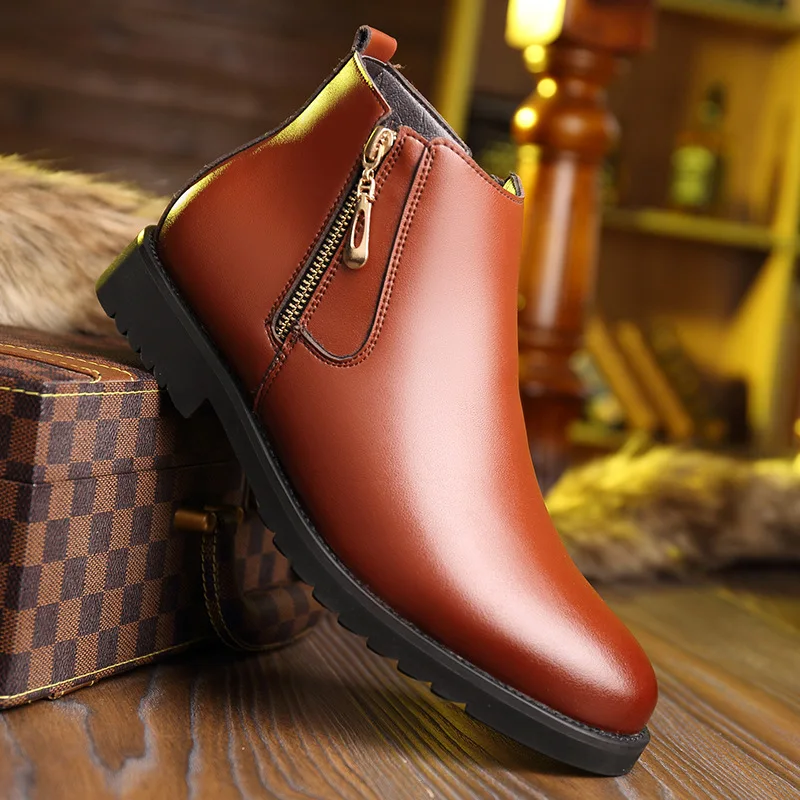 

New Style plus Velvet Warm Men's Leather Boot Hight-top MEN'S Shoes Autumn And Winter Cotton And Wool Men's Boots Martin Boots M