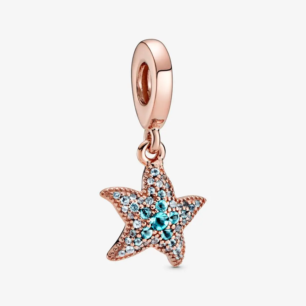 S925 Silver Color Charm Summer Ocean Series Blue Starfish Diy Bead Fit Original Bracelet For Women Jewelry Gift | Украшения и