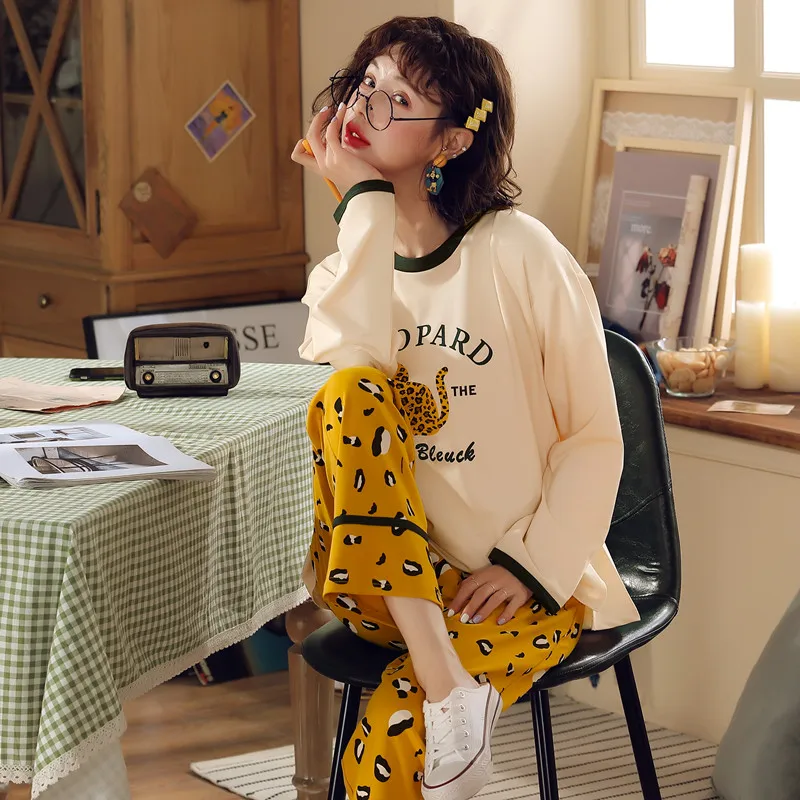 

BZEL 2019 Fashion Pajamas Women Autumn Winter Sleepwear Cotton Casual Animal Print Pijama Leisure Home Suit Clothes For Home