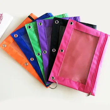 

Three hole transparent Oxford cloth pencil bag air eye office stationery bag large capacity color storage bag document bag