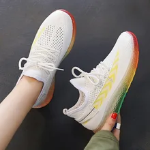 HKXN New Rainbow Jelly Soles Women Vulcanized Sneakers Sports Shoes Outdoor Woven Mesh Breathable Casual Lace Casual Shoes