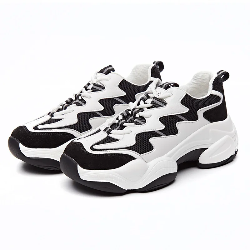 

Genuine Leather Casual Running Ladies Shoes Woman 2019 Women Runner Dad Sneaker Female Thick Sole Platform Shoes Sneakers