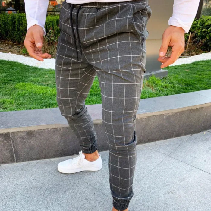 Новые мужские обтягивающие узкие брюки для бега джоггеры Slim Fit милый спортивный костюм клетчатый карандаш брюки длинные брюки DO99