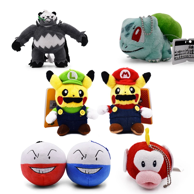 

7Styles 6-13cm Bulbasaur Pangoro Electrode Pikachu Plush Toy Stuffed Soft Pendant Dolls With Keychain Keyring Great Gift