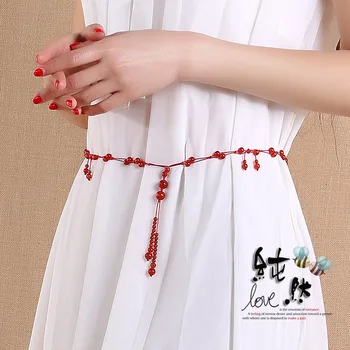 

the role ofing is tasted good luck to ward off bad luck women dress red rope waist chain belt accessories benmingnian