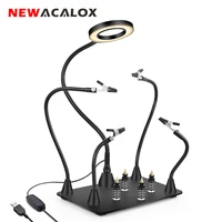 NEWACALOX Third Pana Hand Hot Air Gun Frame PCB Board Holder Heat Gun Stand Helping Hands Soldering Tool 3X LED Magnifying Glass 1