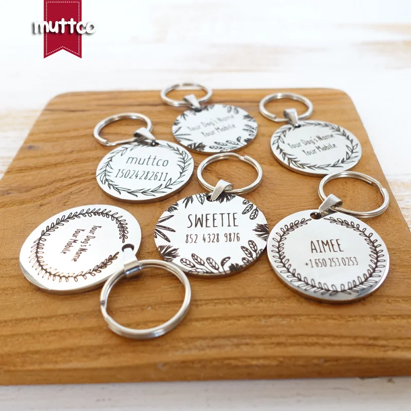 Self-design personalized design stainless steel dog tag dog round tag can crave name tag dog tag for pet 3 styles