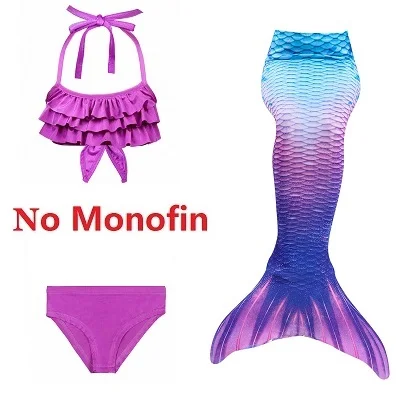 Детский купальник с хвостом русалки и монофином для девочек; комплект бикини для костюмированной вечеринки; костюм на Хэллоуин для детей; Рождественский подарок для девочек - Цвет: Red 37