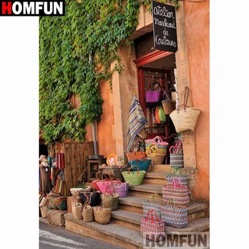 

HOMFUN Diamond Painting "Shop basket landscape"Cross Stitch Custom Photo Diamond Embroidery Square Round Drill Home Decor A27821