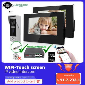 

Jeatone Tuya smart 7" WIFI Video Intercom with Night Vision Device Camera Motion Detection 2 Monitors & 1 Doorbell 110°/720P/AHD