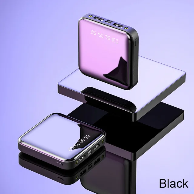 Мини внешний аккумулятор, портативный для iPhone, samsung, Xiao Mi, внешний аккумулятор, 10000 мА/ч, зарядное устройство, два порта Usb, аккумулятор, внешний аккумулятор - Цвет: Black-10000