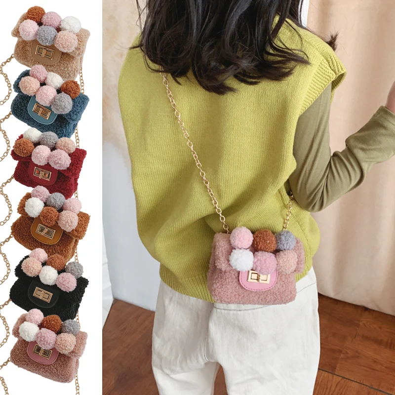 

Children Toddler Girls Cute Plush Ball Print Cross-body Handbag Bags Fashion Shoulder Messenger Bag