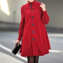 Верхняя одежда, пальто для женщин, зимняя теплая ветровка, плотная однотонная шерстяная водолазка, пальто, женские свободные пончо и накидки