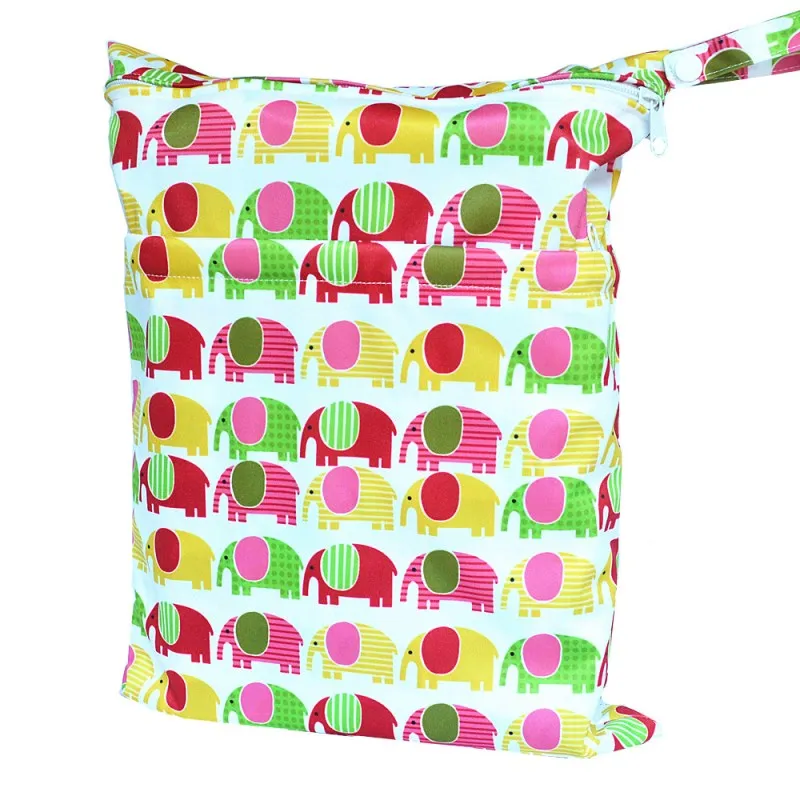 [Sigzagor] влажная сухая сумка с двумя молниями для детских подгузников Сумка для подгузников, водонепроницаемая многоразовая 36 см x 29 см Сова и дерево 100 дизайнов - Цвет: elephant