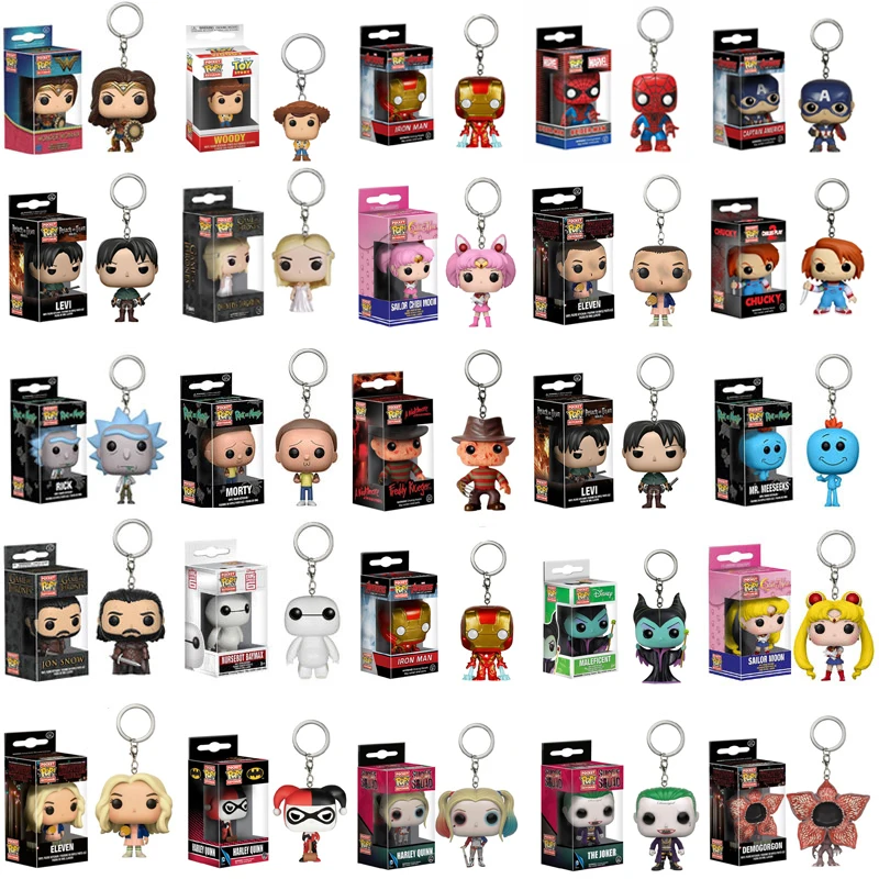 

FUNKO POP Keychain Stranger Things Spider Man Captain America Loki Grooted Action Figures Keychain Toy for Kids Gift