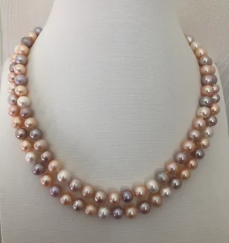 

two strands 9-10mm south sea round multicolor pearl necklace 18"-19"